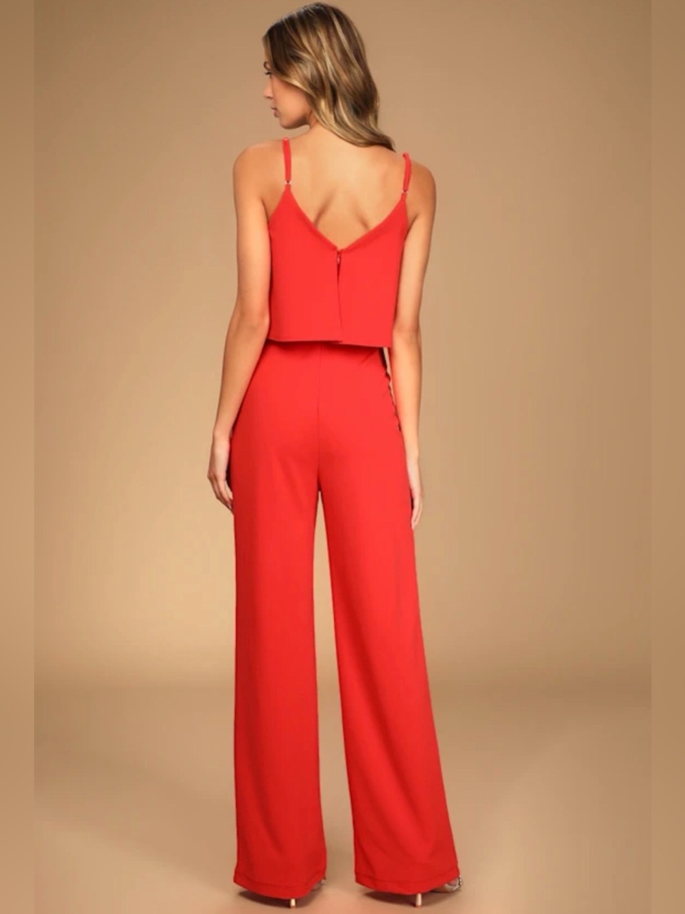 Lulus Size Small Make It a Date Coral Red Sleeveless Wide-Leg Jumpsuit - Picture 3 of 16